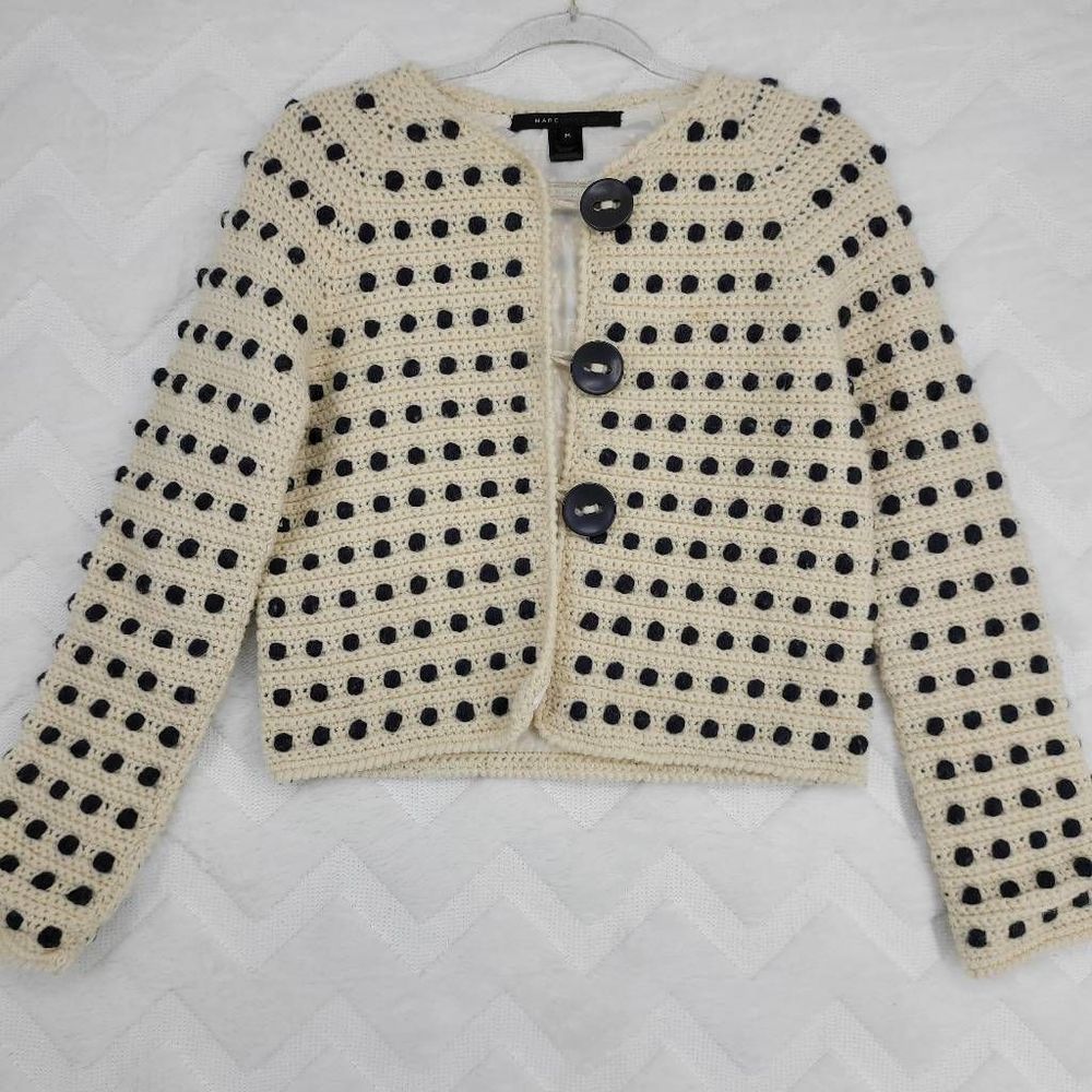 Marc Jacobs Cream and Black Off-the-Shoulder Sweater